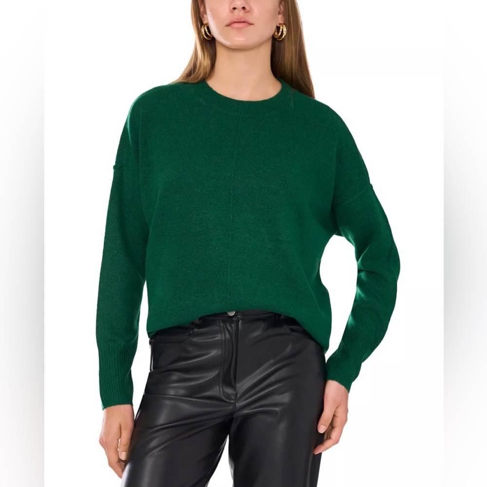 New Women's Vince Camuto Green Cozy Crewneck Exposed Seam Long Sleeve Sweater XL